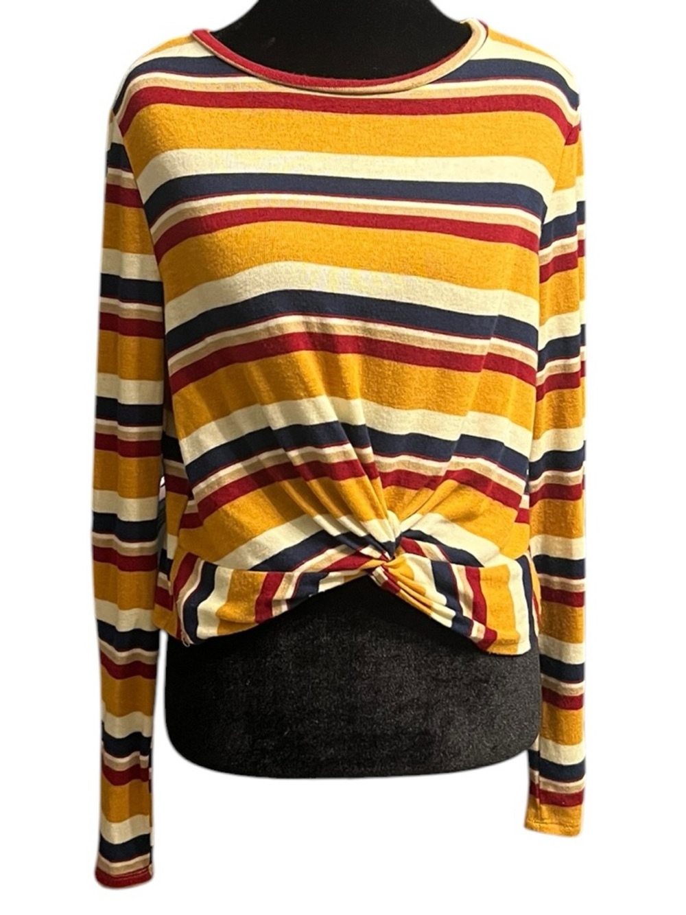 Gaze Long Sleeve Striped Tee L Yellow Red Blue
